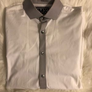 White button. Down shirt